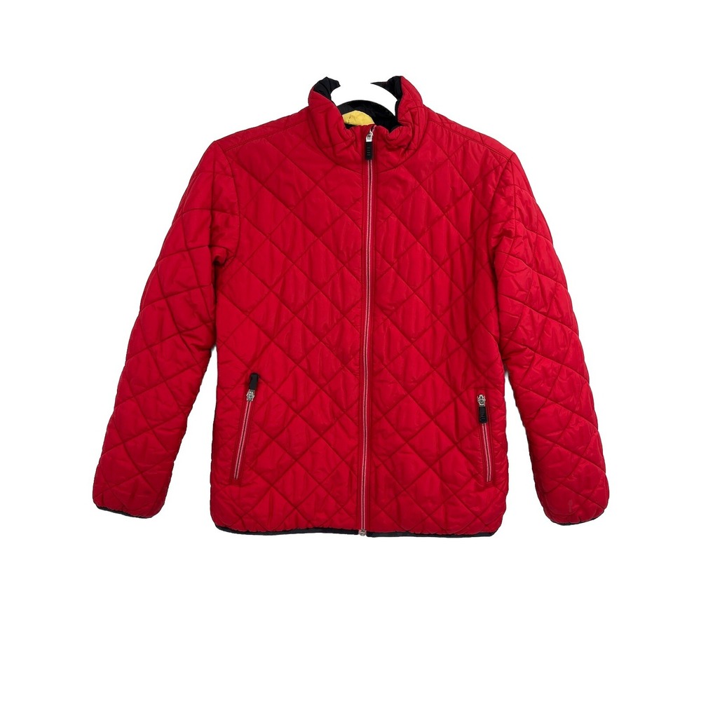 Lands End Red Quilted Primaloft light weight Ski Jacket Medium 10 12 zip Up
